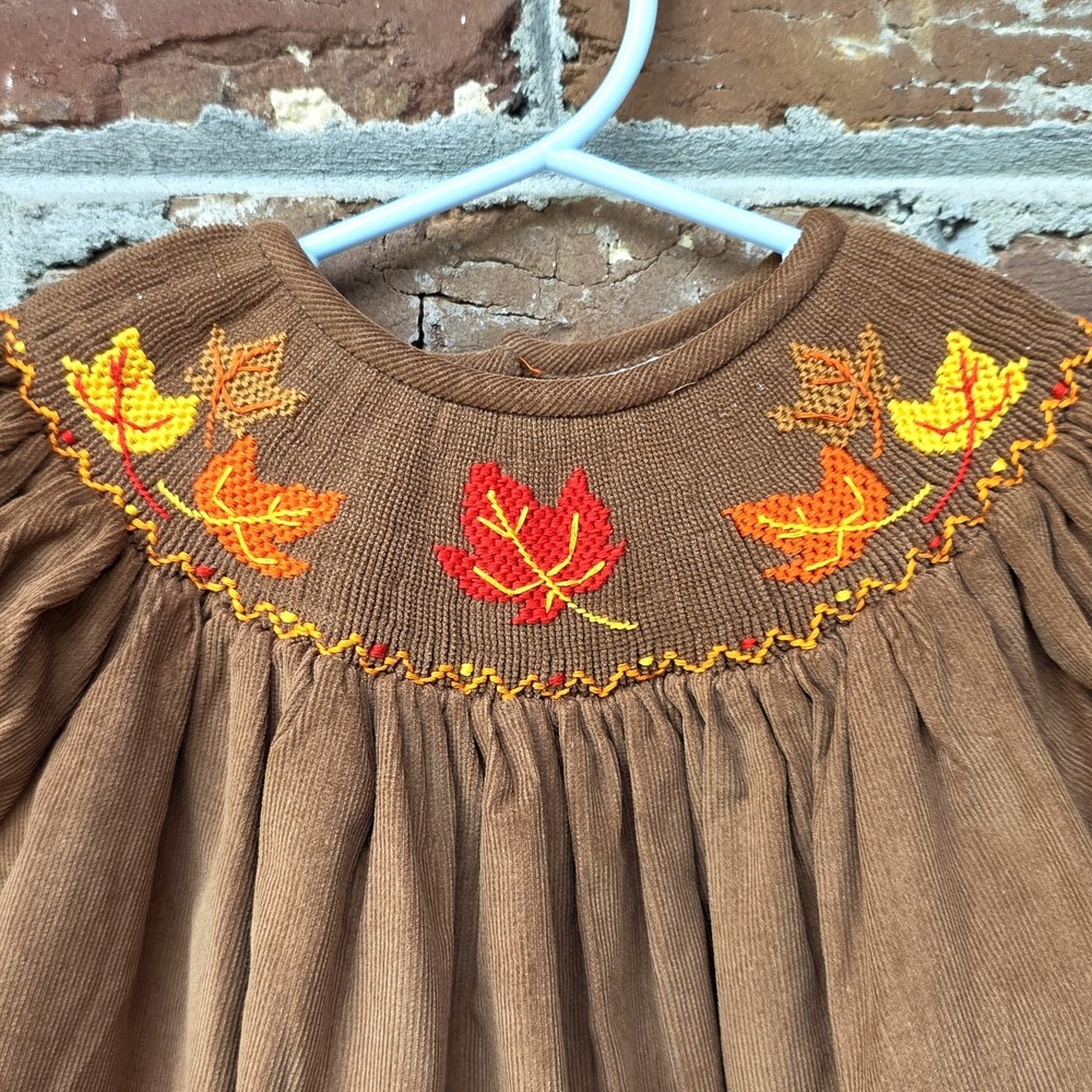 Lolly Wolly Doodle Girls Dress Size 18M Fall Autumn Leaves Corduroy Cottagecore - Picture 5 of 12
